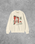 The Clandestine Underground - Dog at Fireplace Boxy Cotton 90's Christmas Sweatshirt: Cactus / S