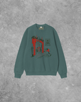 The Clandestine Underground - Dog at Fireplace Boxy Cotton 90's Christmas Sweatshirt: Cactus / S