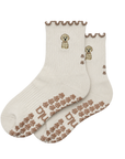 Almla Active - Golden Retriever Ruffle Pilates Socks Brown Paw Shaped Grips