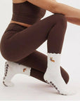 Almla Active - Corgi Embroidered Pilates Socks Brown Paw Grips