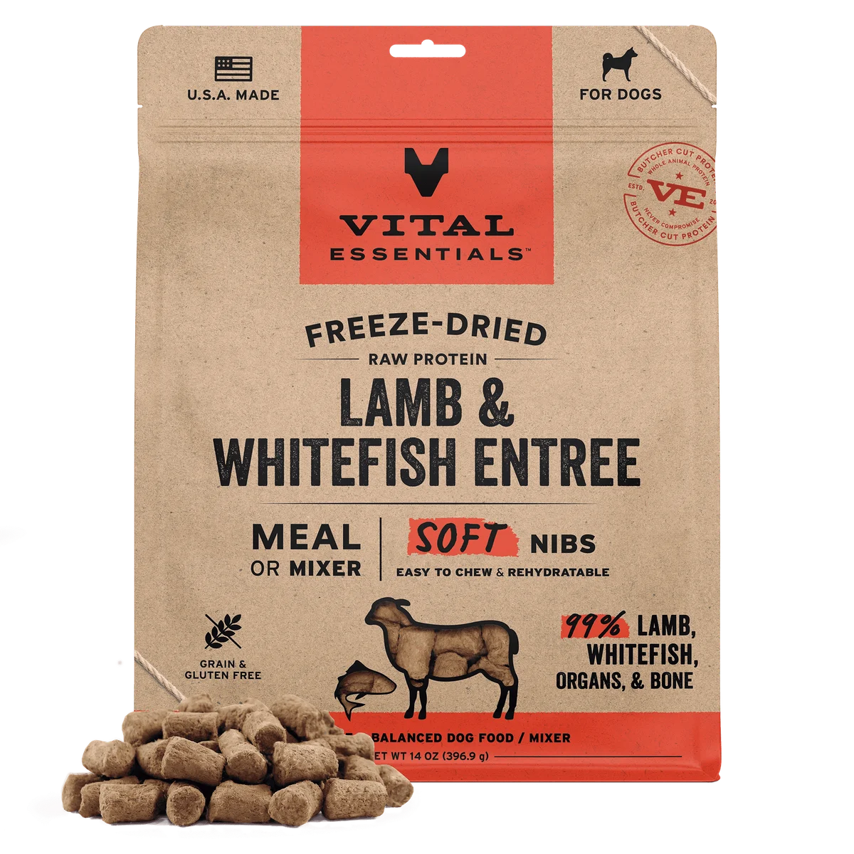 Vital Essentials Freeze-Dried Raw Lamb and Whitefish Soft Nibs Entree