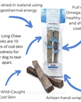 Icelandic+ Hand Wrapped Cod Skin Long Chew Stick Dog Treats 4.6-oz Bag