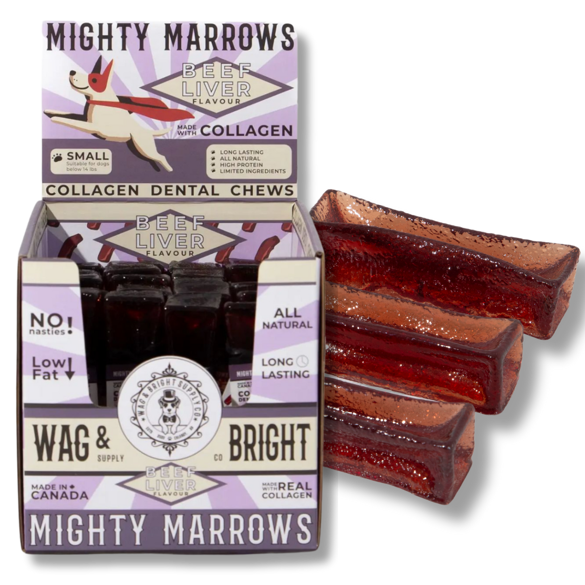 Wag &amp; Bright Supply Co. - Mighty Marrows Collagen Dental Chew - Beef Liver - 3 Sizes: Large