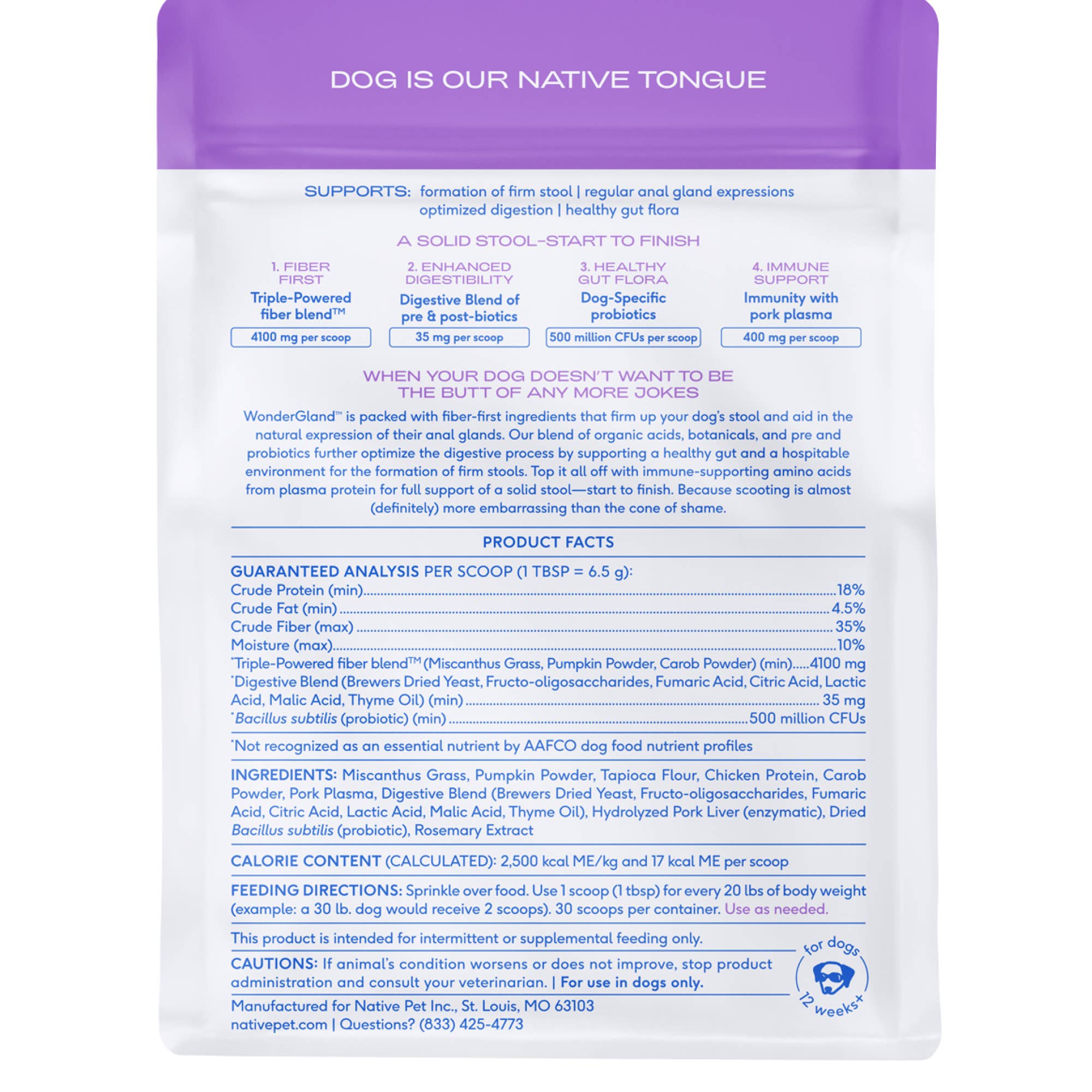Native Pet - WonderGland Anal Gland Pumpkin Fiber &amp; Digestive Supplement: 16oz