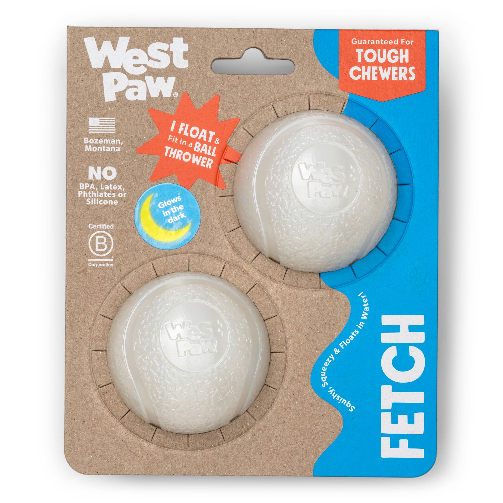 West Paw - Boundr® 2-Pack Dog Toy Ball for Play, Chew, and Fetch: Glow