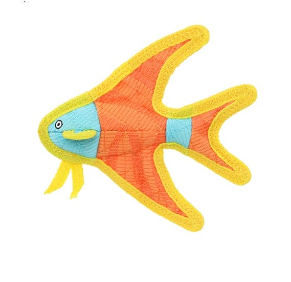 Tuffy Dog Toys - VIP Products - DuraForce Jr Angel Fish - Orange, Durable, Squeaky Dog Toy