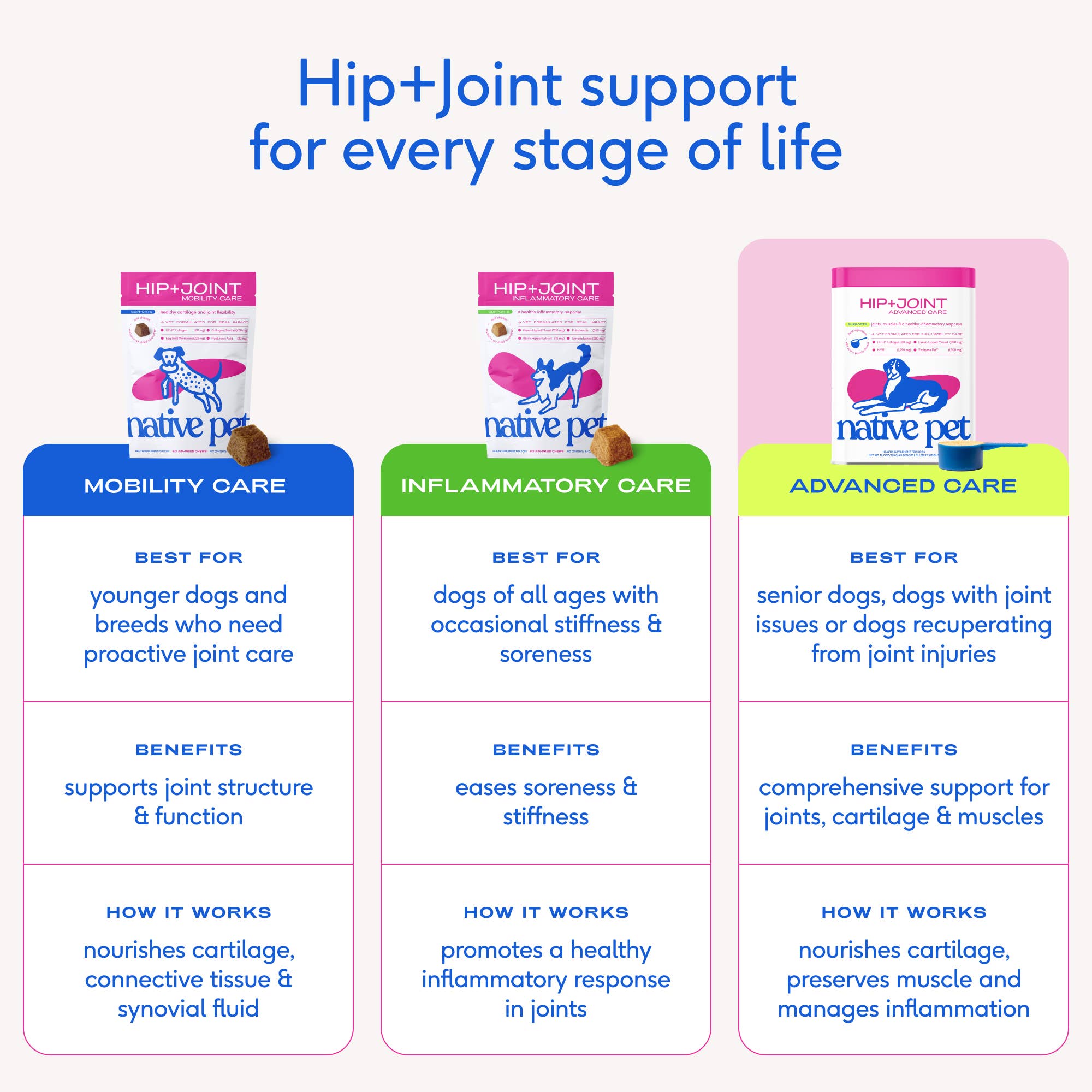 Native Pet - Hip+Joint Advanced Care Powder Joint, Muscle &amp; Inflammation: 60 scoops