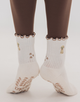Almla Active - Golden Retriever Ruffle Pilates Socks Brown Paw Shaped Grips