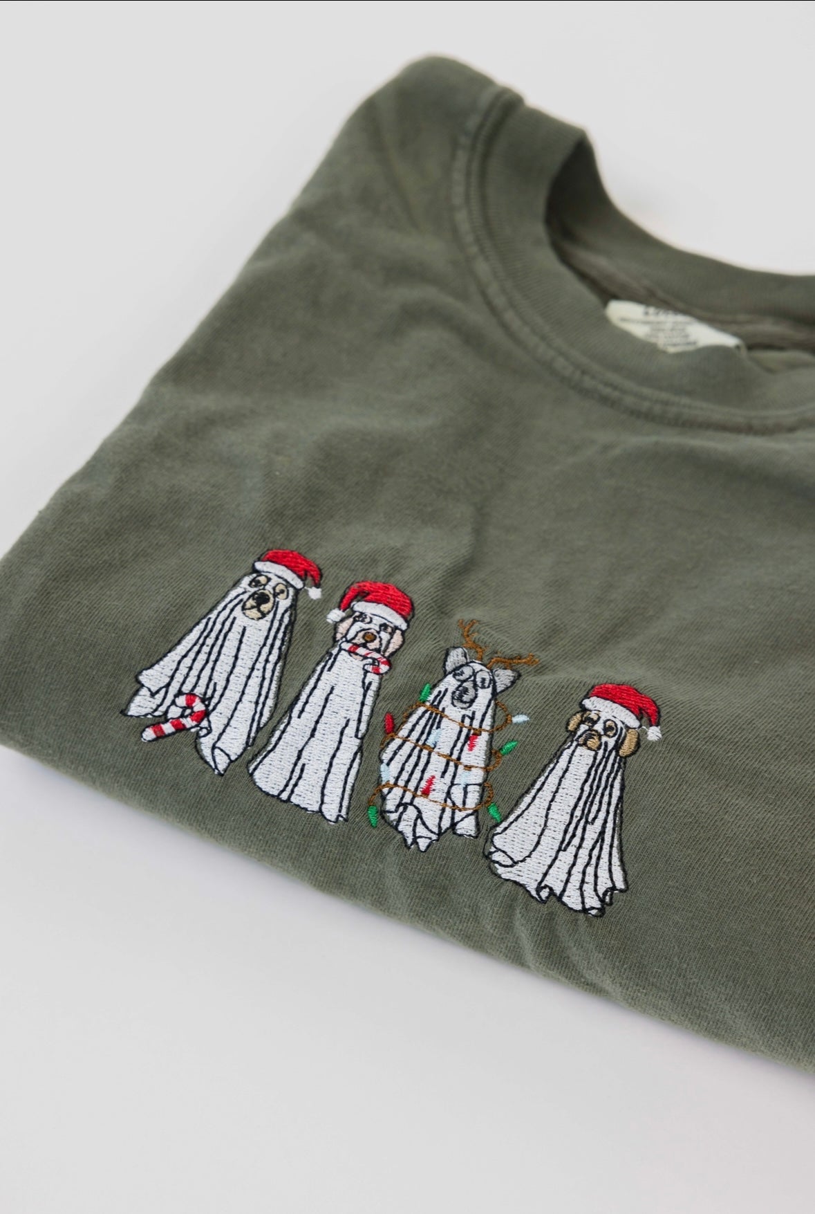 Holiday Ghost Dogs Embroidered Tee
