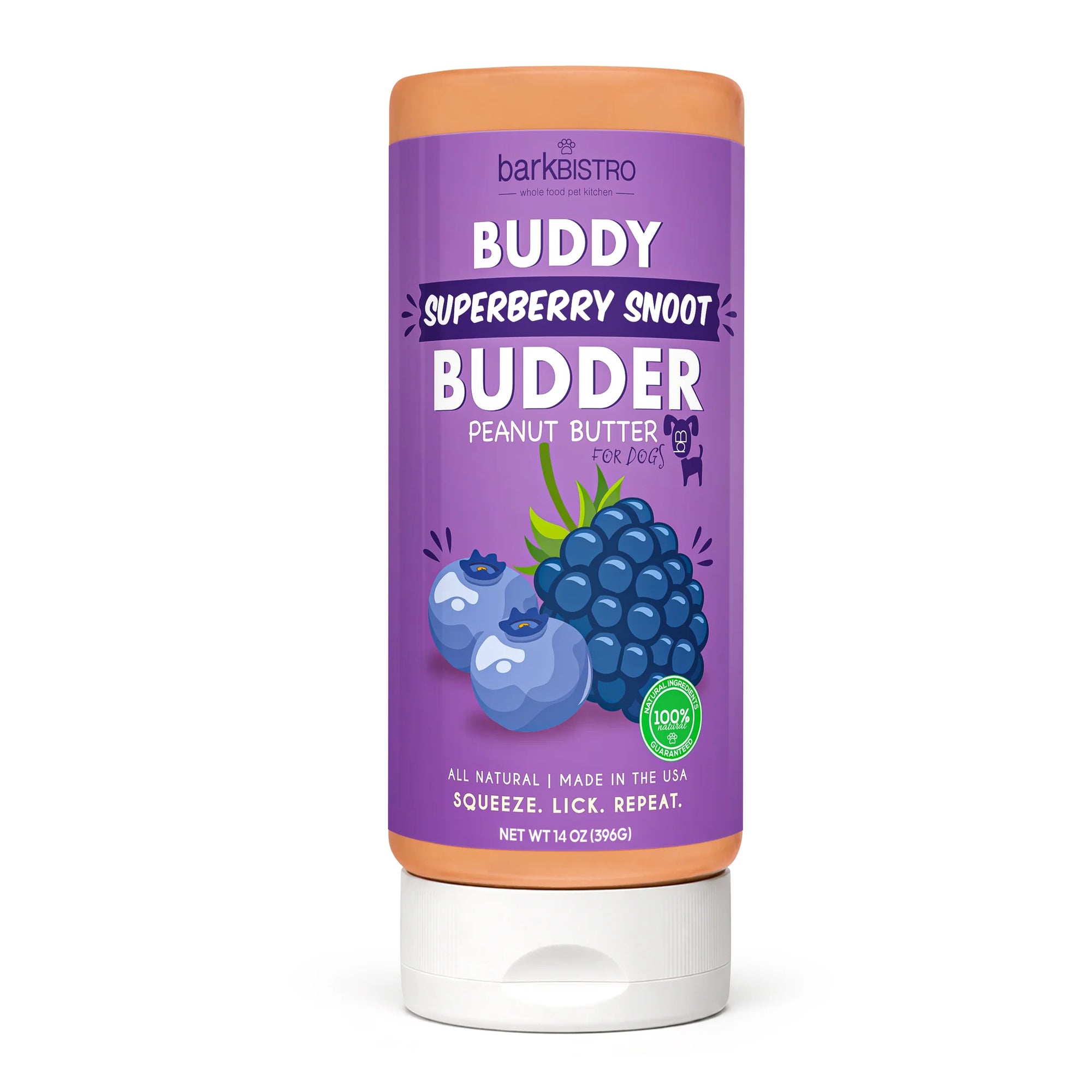 Bark Bistro Superberry Snoot Buddy Budder - 14oz Dog Peanut Butter Squeeze Bottle