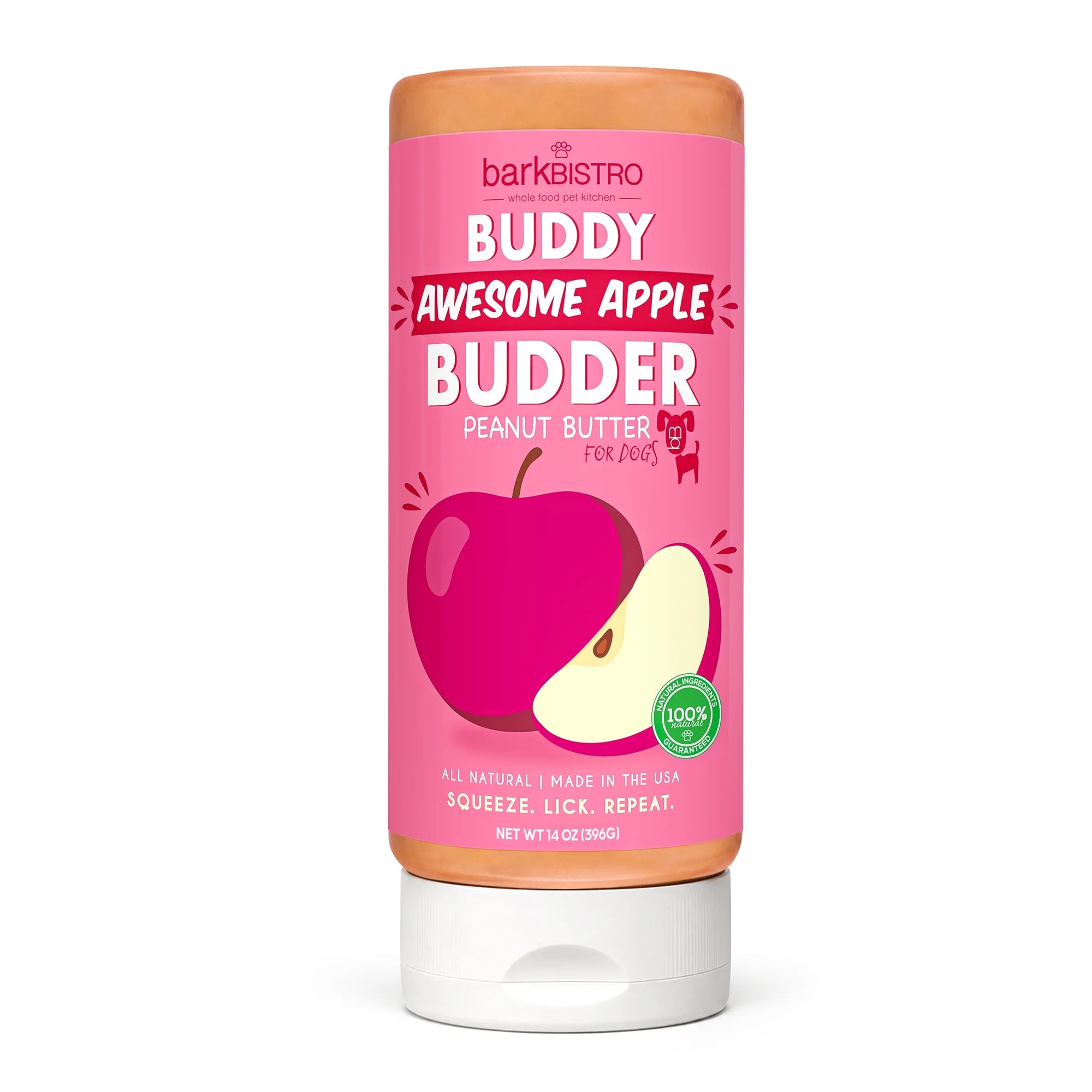 Bark Bistro Awesome Apple Buddy Budder - 14oz Dog Peanut Butter Squeeze Bottle