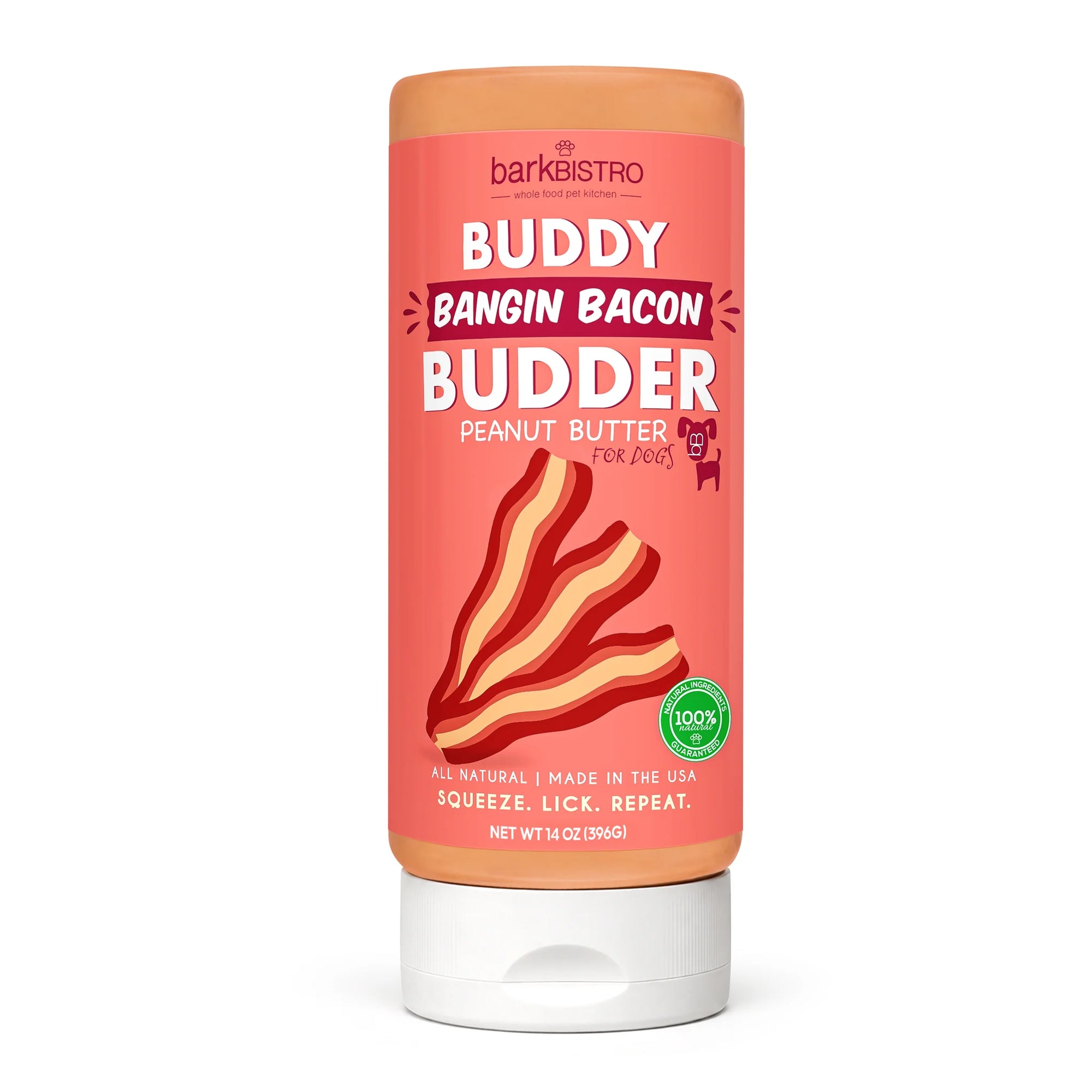 Bark Bistro Bangin Bacon Buddy Budder - 14oz Dog Peanut Butter Squeeze Bottle