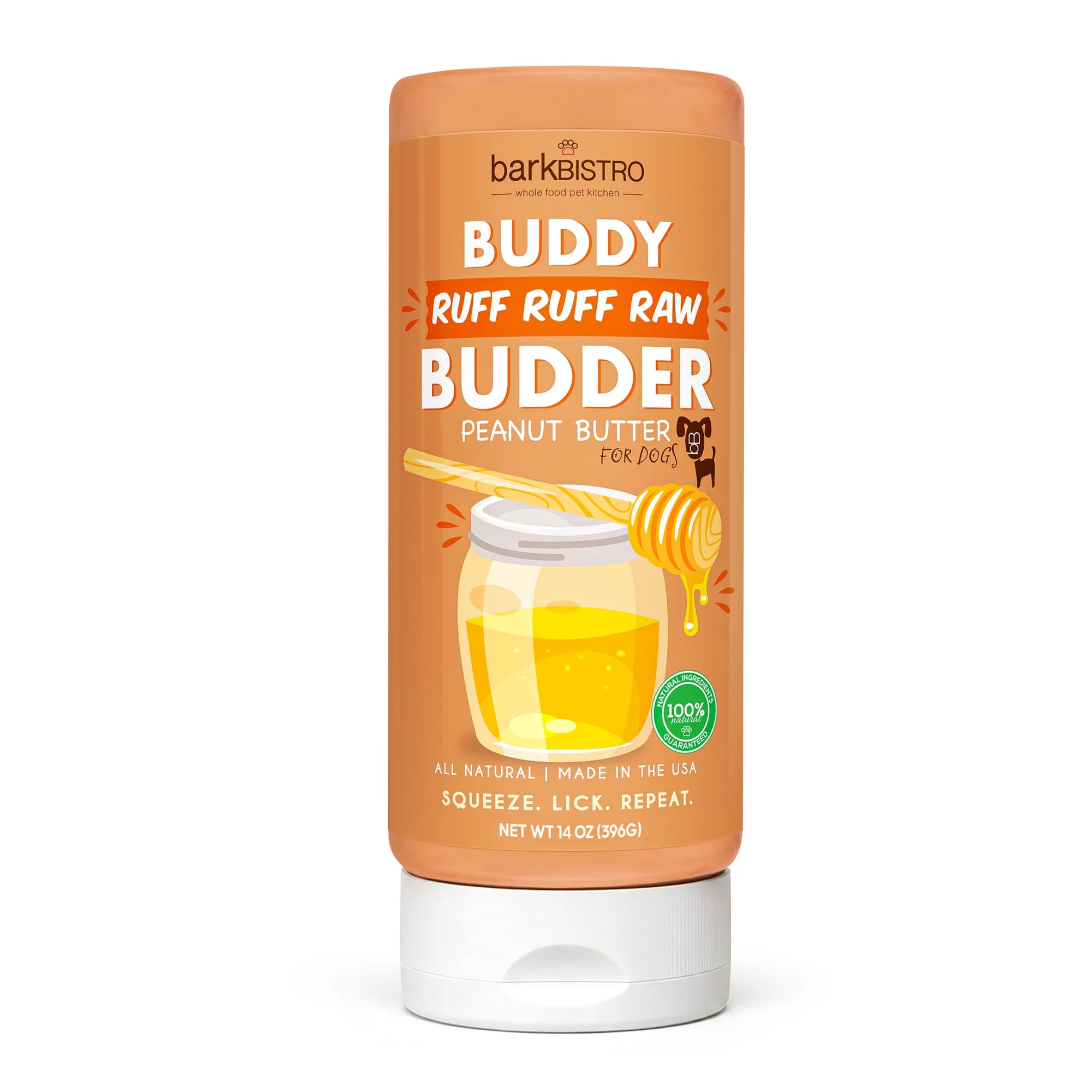 Bark Bistro Ruff Ruff Raw Buddy Budder - 14oz Dog Peanut Butter Squeeze Bottle