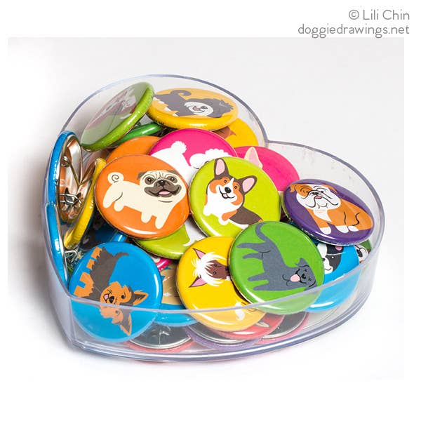 Lili Chin Art - 30 Dog Buttons: Assorted