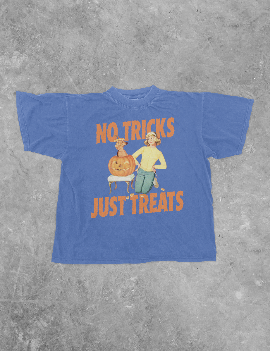The Clandestine Underground - No Tricks Just Treats, Halloween Boxy TShirt: Washed Dark Denim