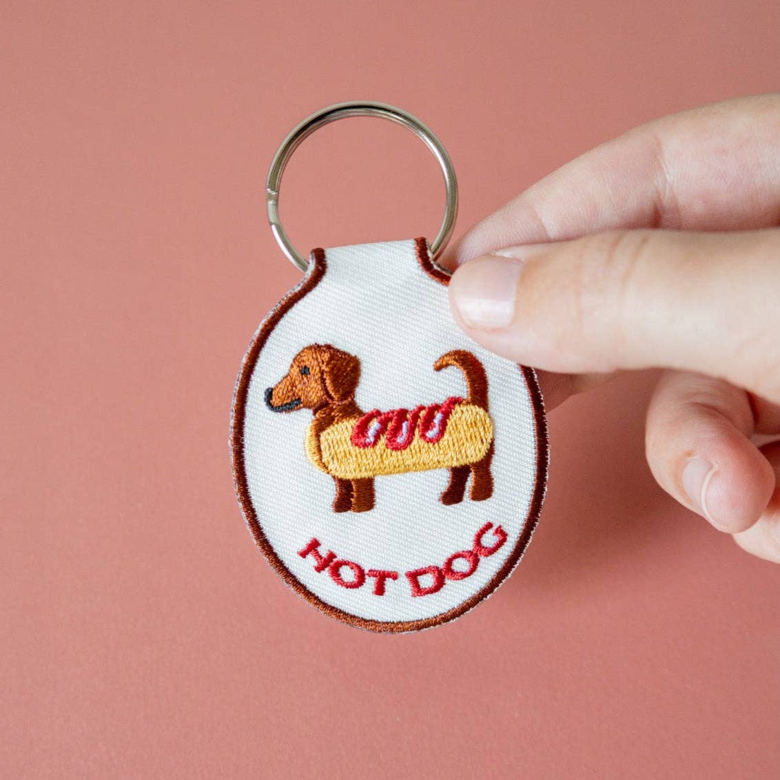 Lindy Stark Designs - Hot Dog Embroidered Keychain