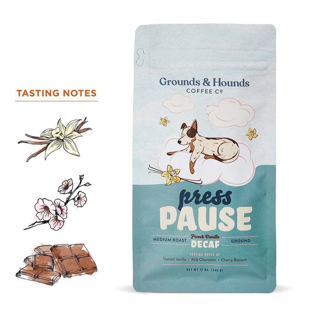 Grounds &amp; Hounds Coffee Co. - Press Pause French Vanilla Decaf Coffee: Whole Bean