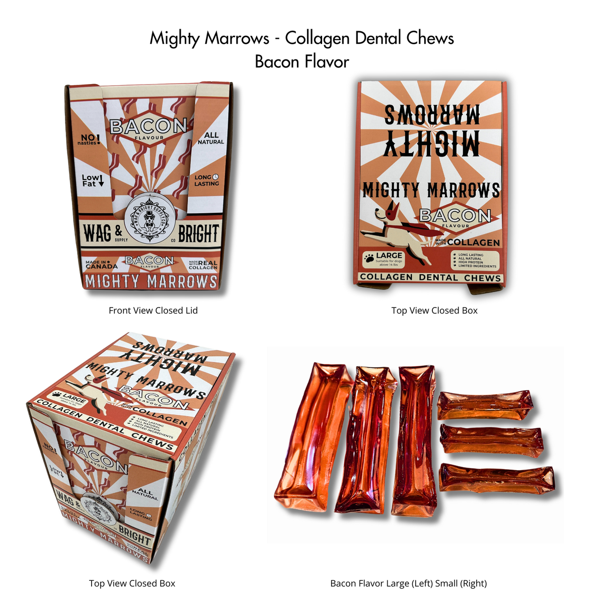 Wag &amp; Bright Supply Co. - Mighty Marrows Collagen Dental Chew - Bacon - 3 Sizes: Large