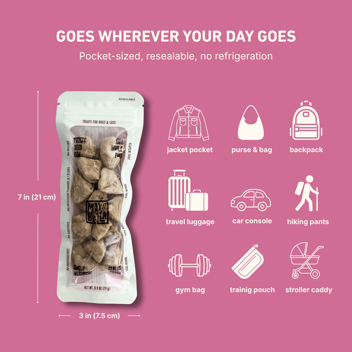 Max &amp; Bella - Freeze-Dried Chicken Hearts Treats for Dogs &amp; Cats — Single Ingredient, Grab-and-Go Packs: 10-PACK