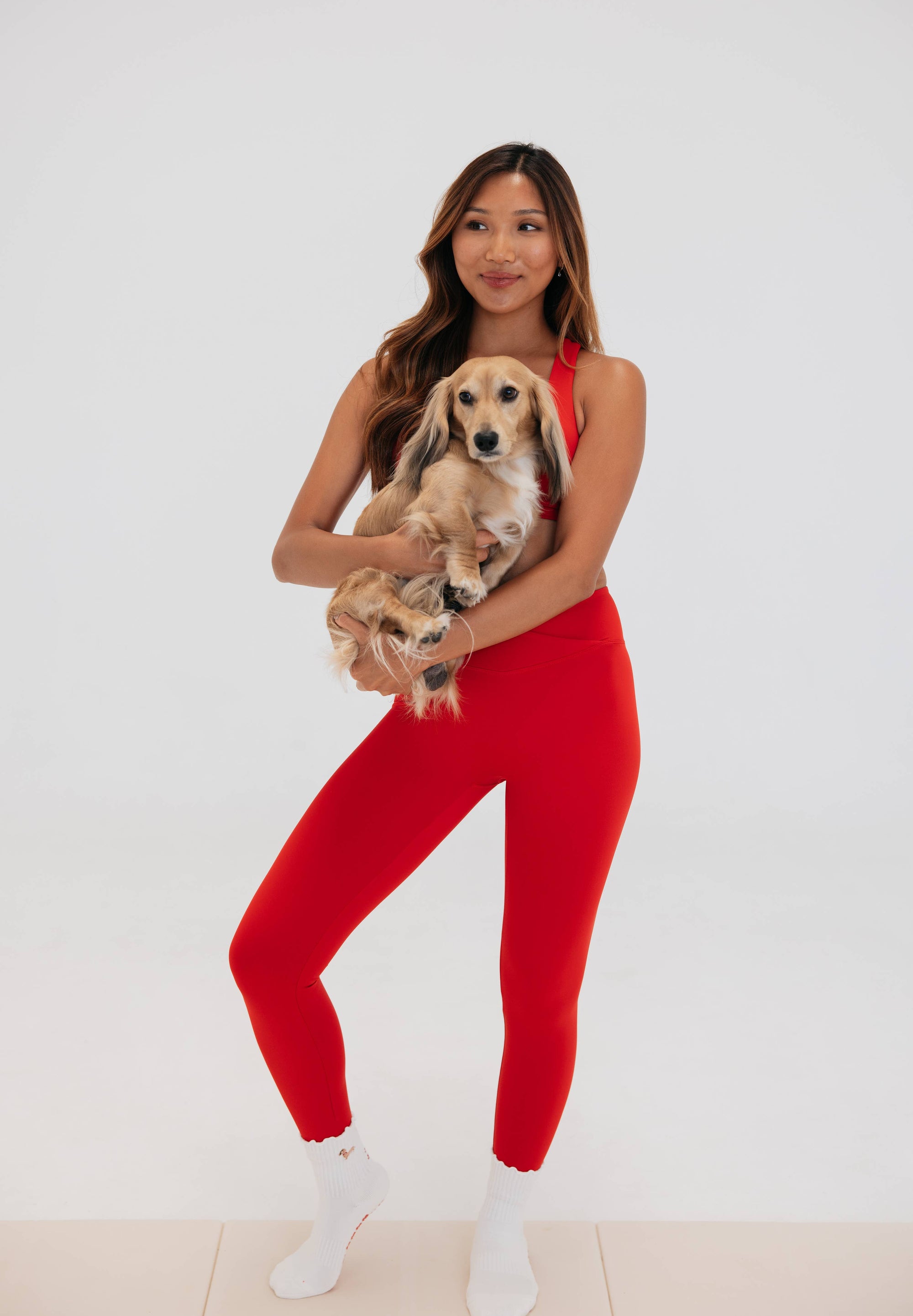 Almla Active - Dachshund Embroidered Pilates Socks Red Paw Grips