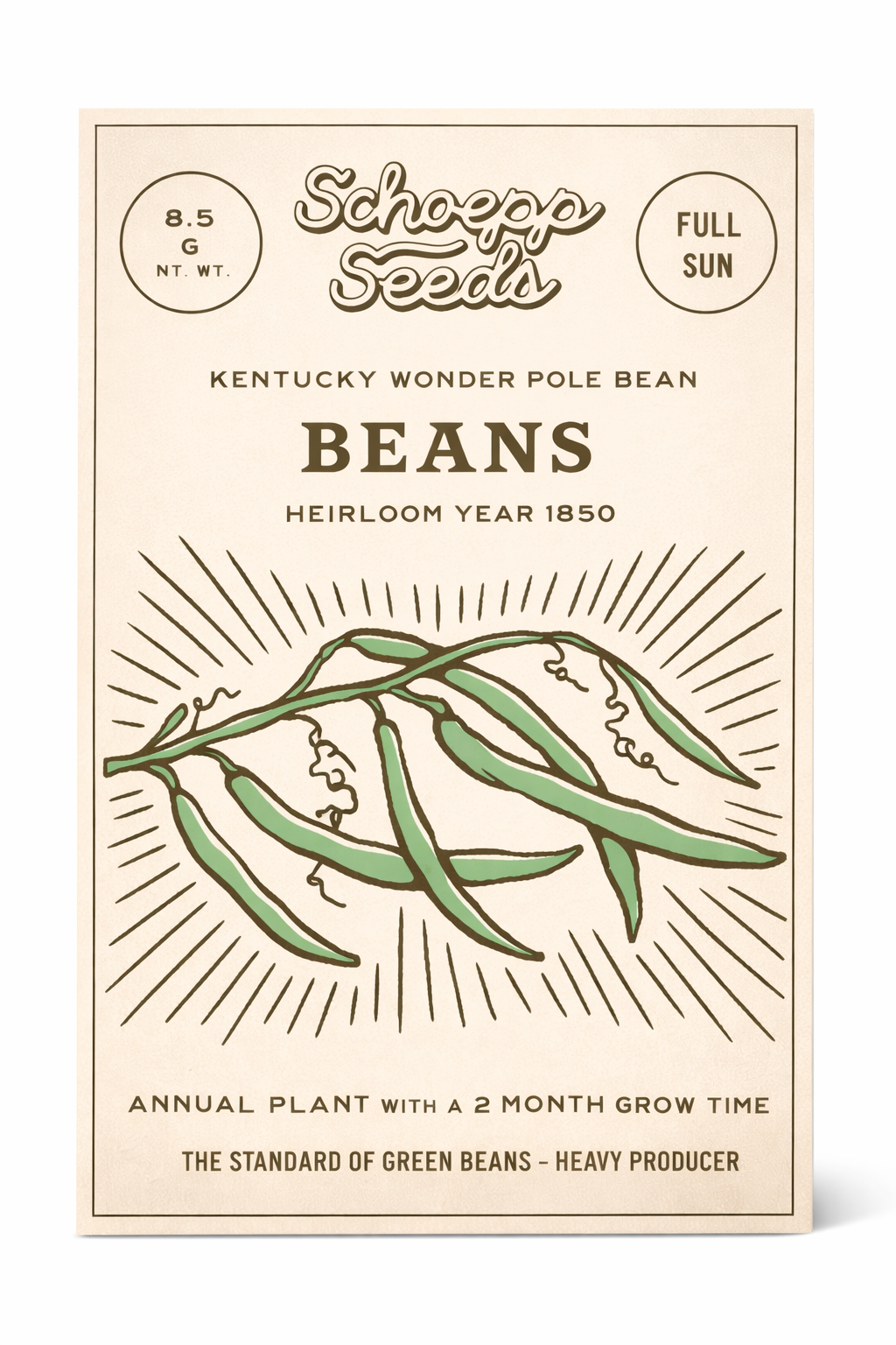Schoepp Seeds - Beans, Kentucky Wonder Pole Bean Heirloom Seed Packets: 3 ¼" x 4 ½"