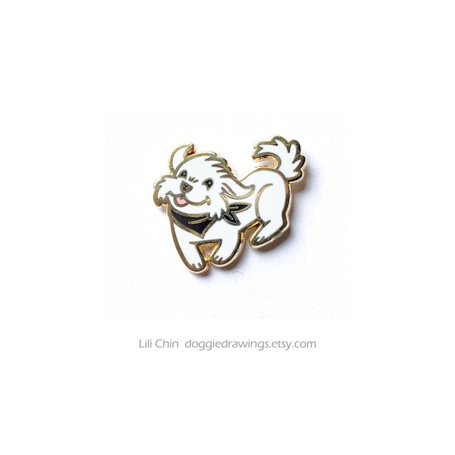Lili Chin Art - Maltese /Fluffy white dog dog enamel pin