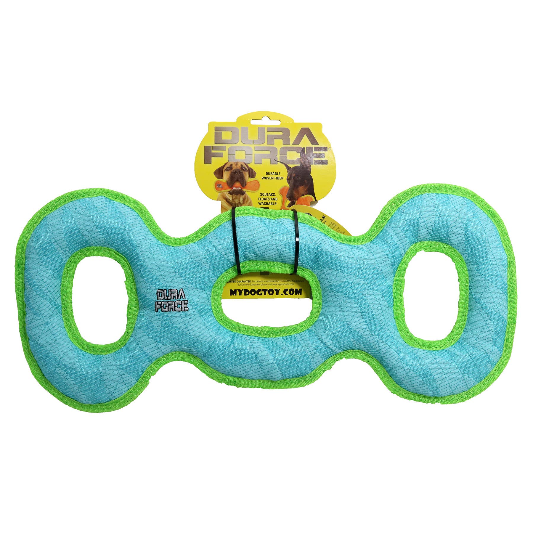 Tuffy Dog Toys - VIP Products - DuraForce 3 Way Tug - Blue/Green, Durable, Squeaky Dog Toy