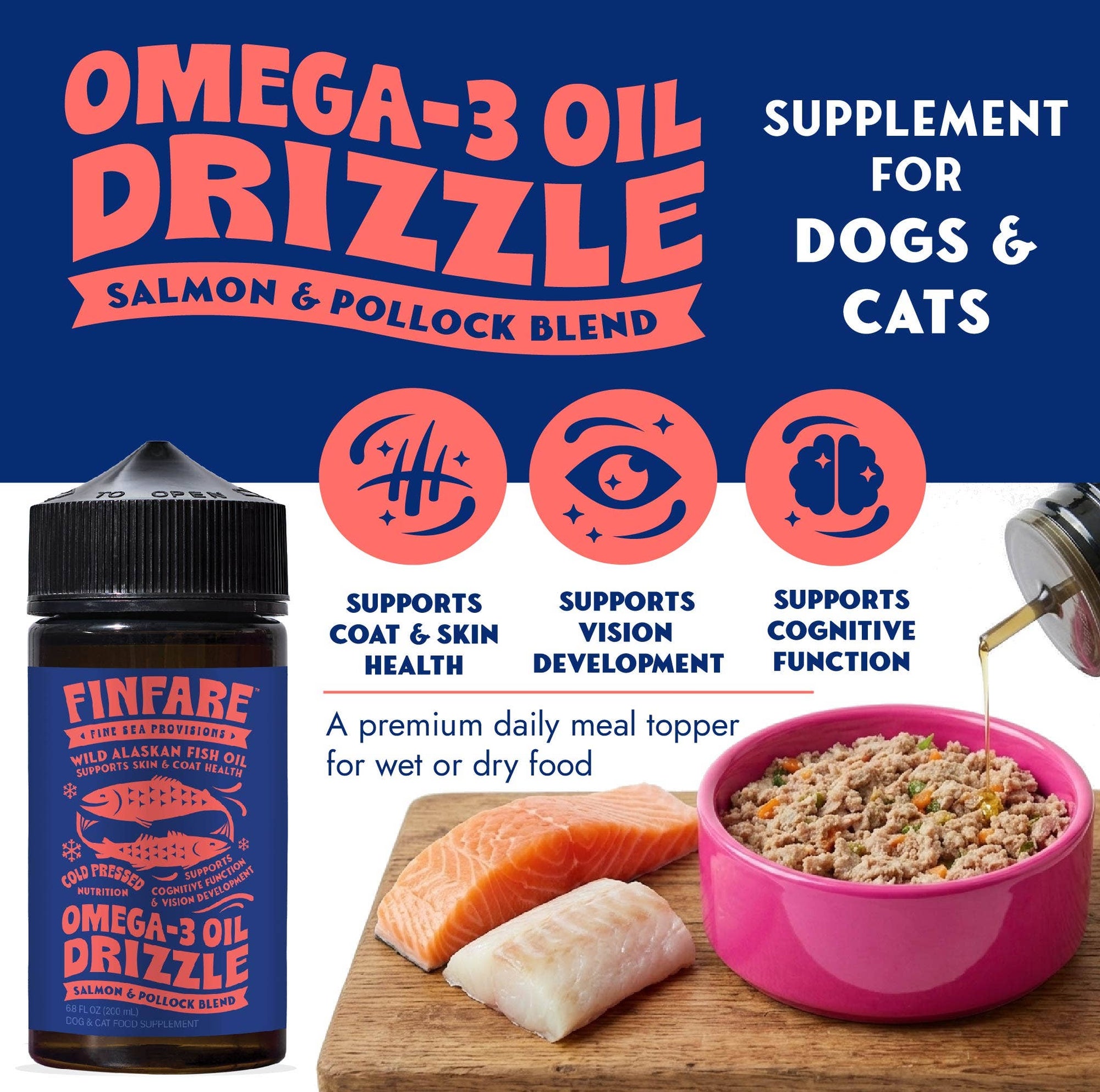 Finfare Pet Foods - Wild Alaskan Fish Oil - Dog &amp; Cat Supplement, 6.8oz
