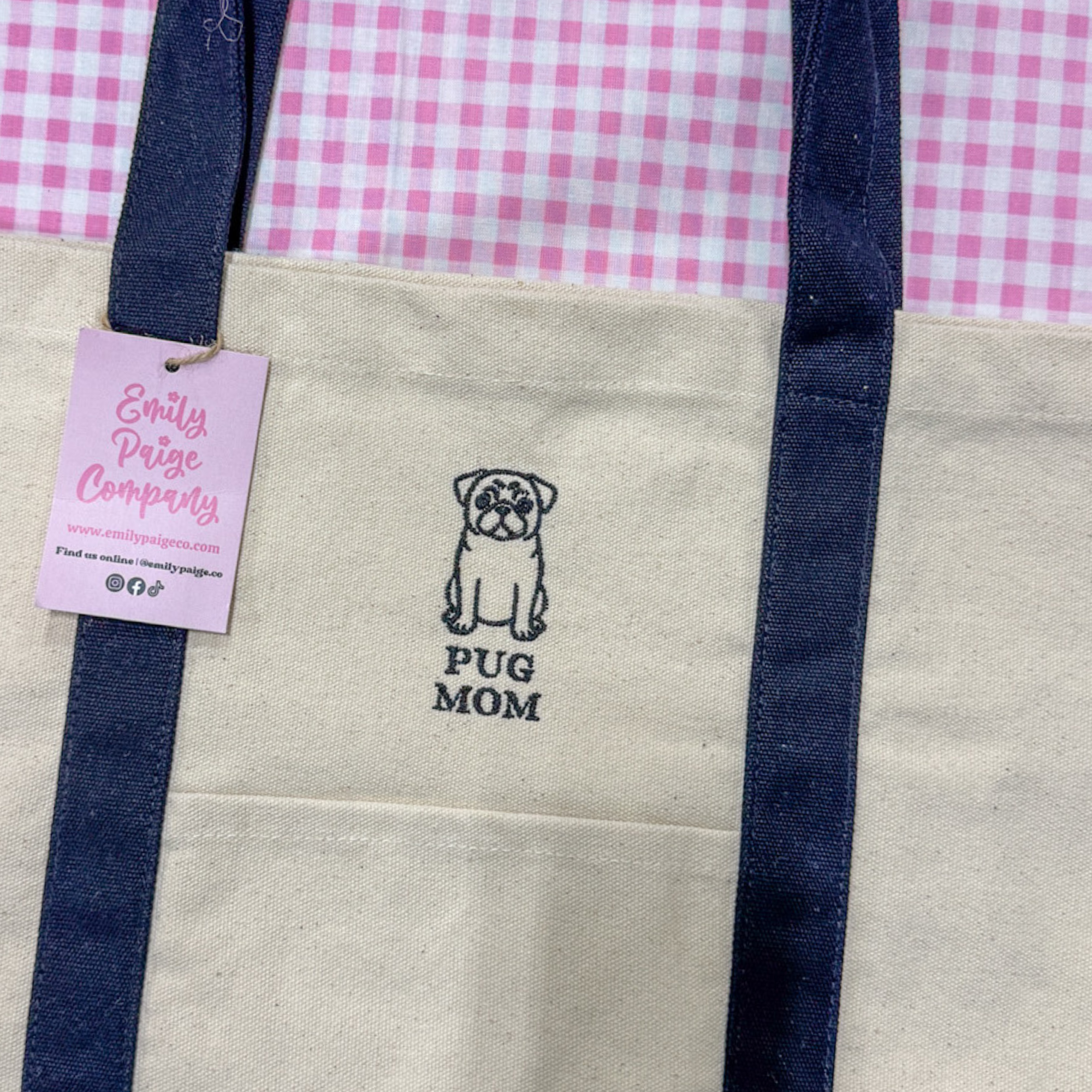 Emily Paige Company - Pug Mom Embroidered Canvas Tote Bag