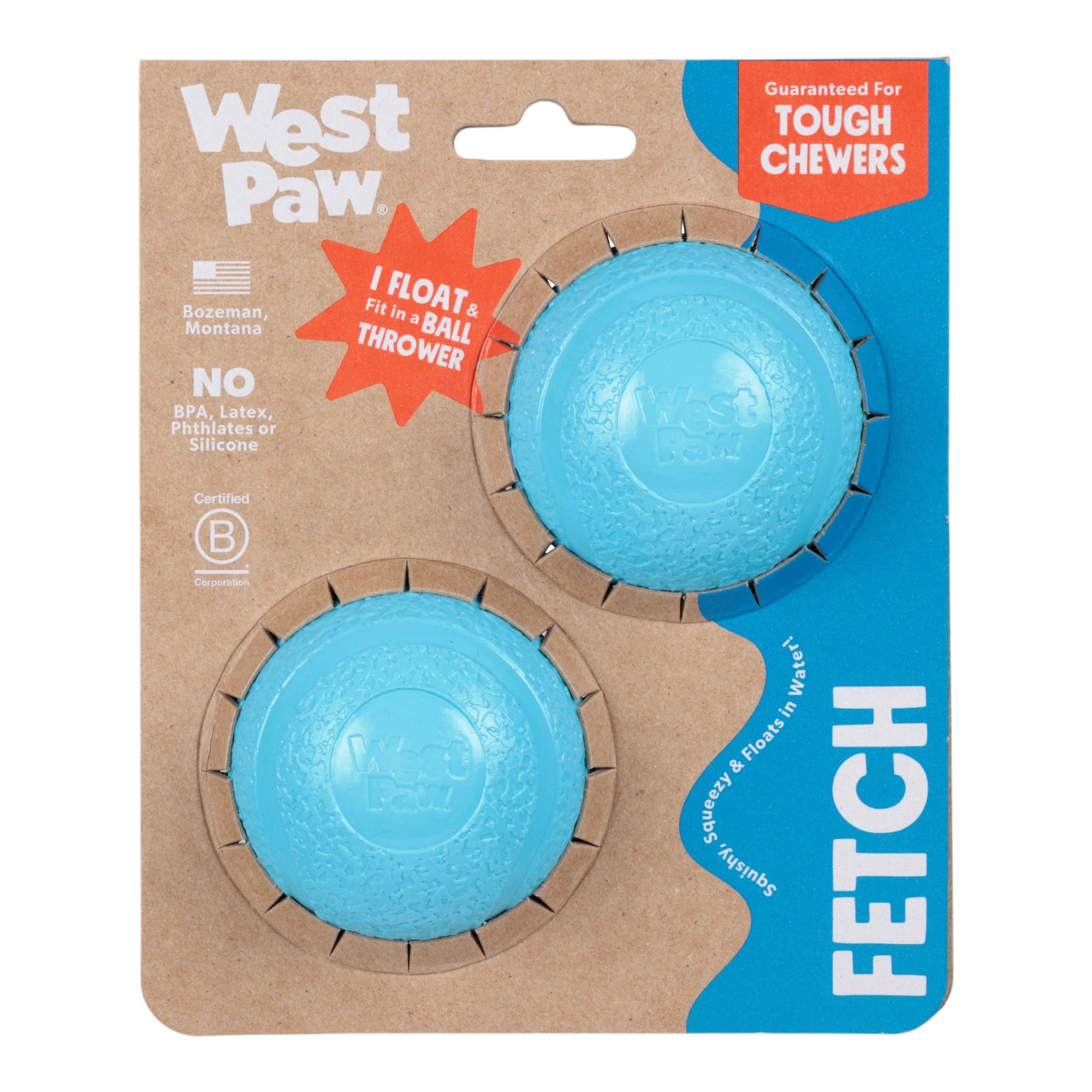 West Paw - *Puppy* Bubblegum/Aqua Boundr® 2-Pack Dog Toy Ball: Bubblegum