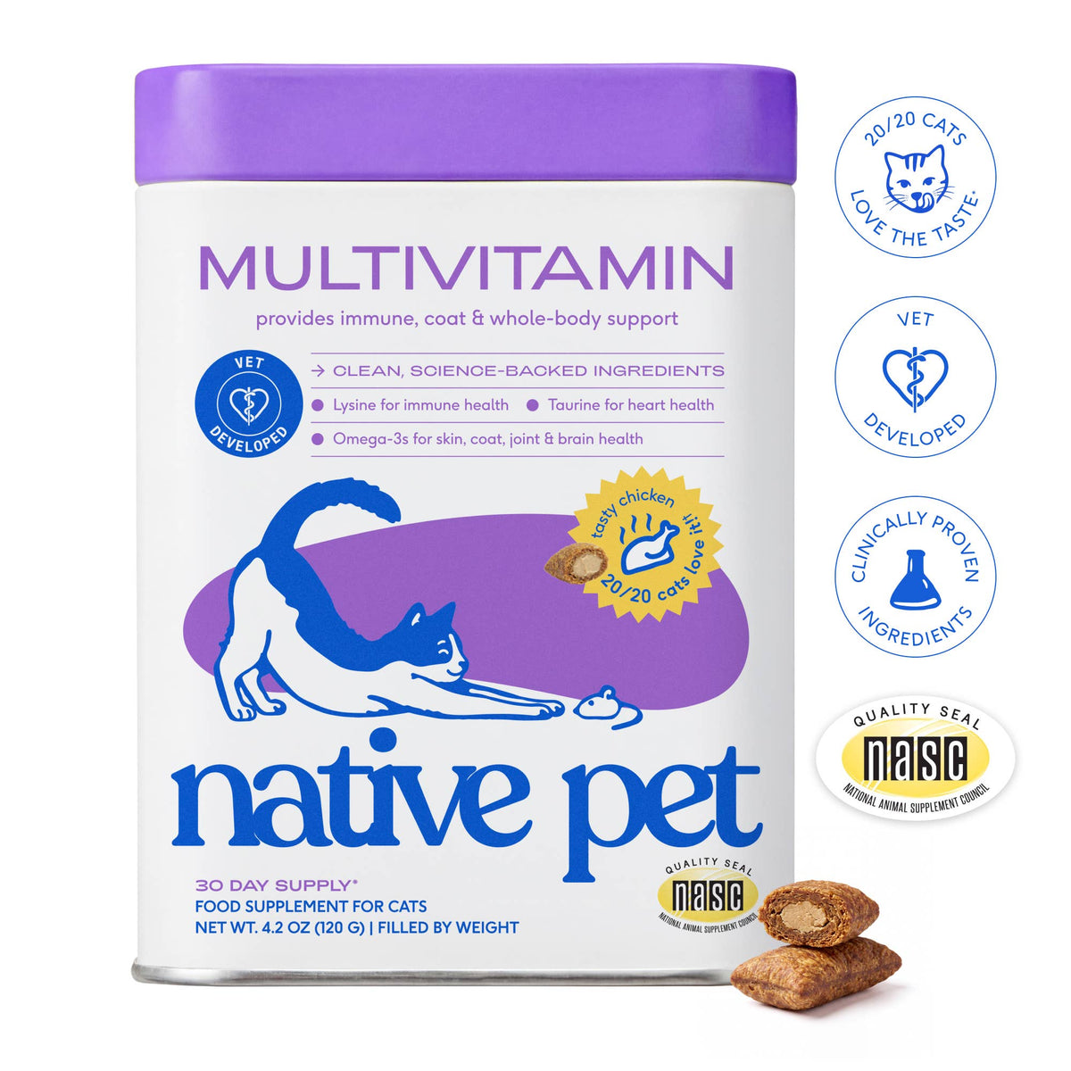 Native Pet - Multivitamin Pillow Chews Complete Wellness Support for Cats