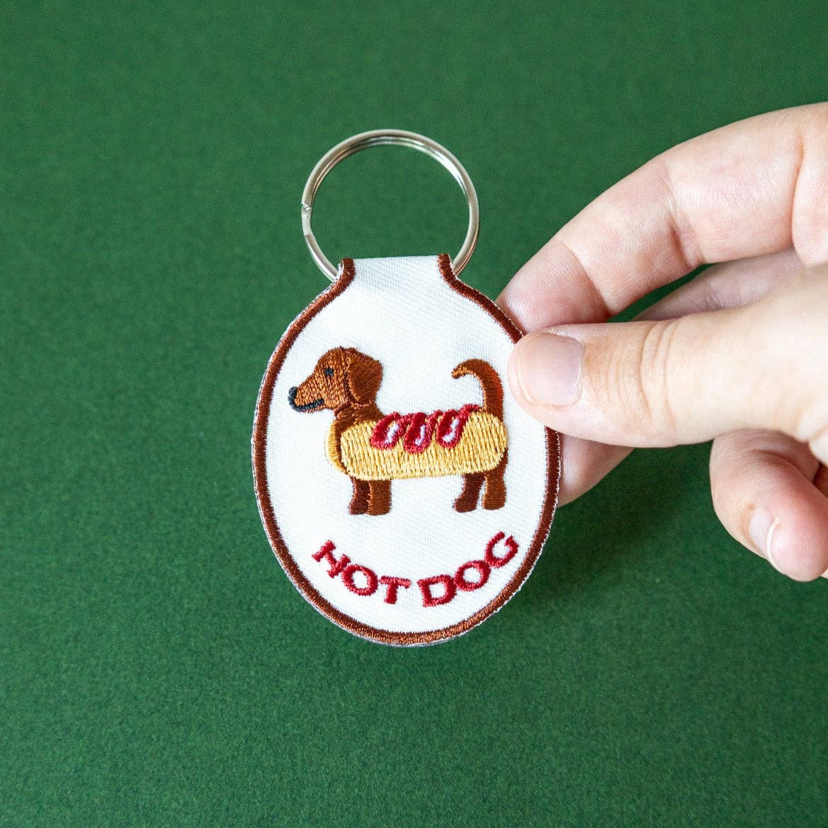 Lindy Stark Designs - Hot Dog Embroidered Keychain