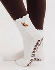 Almla Active - Corgi Embroidered Pilates Socks Brown Paw Grips