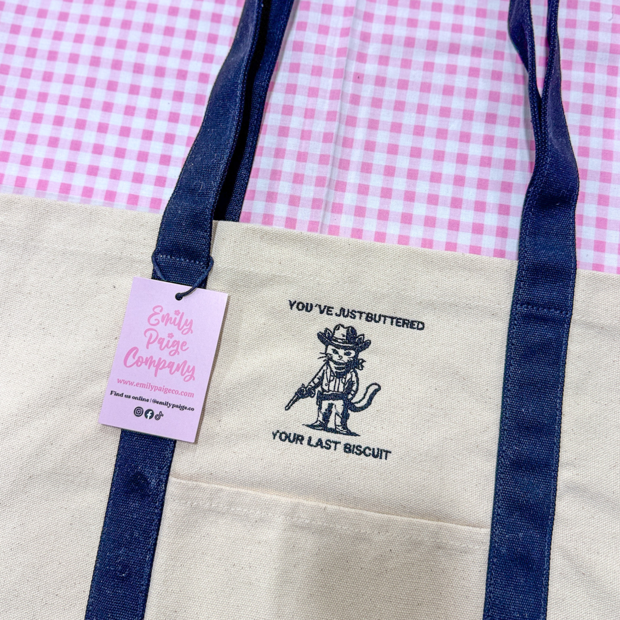 Emily Paige Company - Buttered Your Last Biscuit Embroidered Canvas Tote Bag
