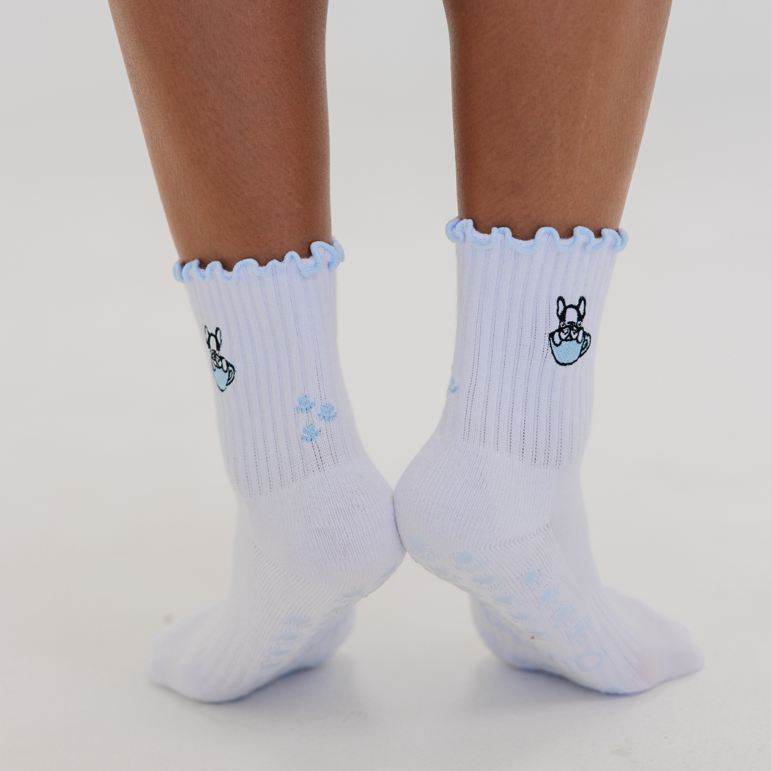 Almla Active - French Bulldog Embroidered Pilates Socks Frenchie Paw Grips