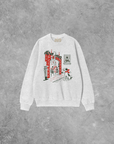 The Clandestine Underground - Dog at Fireplace Boxy Cotton 90's Christmas Sweatshirt: Cactus / S