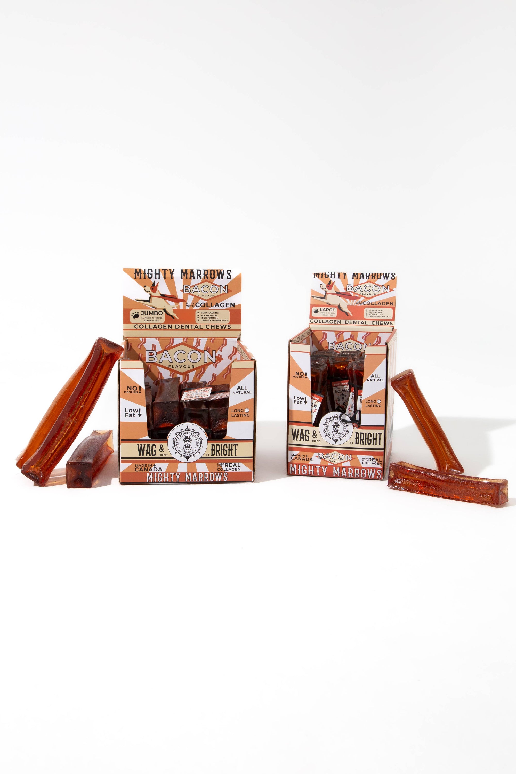 Wag &amp; Bright Supply Co. - Mighty Marrows Collagen Dental Chew - Bacon - 3 Sizes: Large
