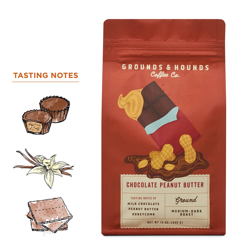 Grounds &amp; Hounds Coffee Co. - Chocolate Peanut Butter Flavored Coffee: Whole Bean