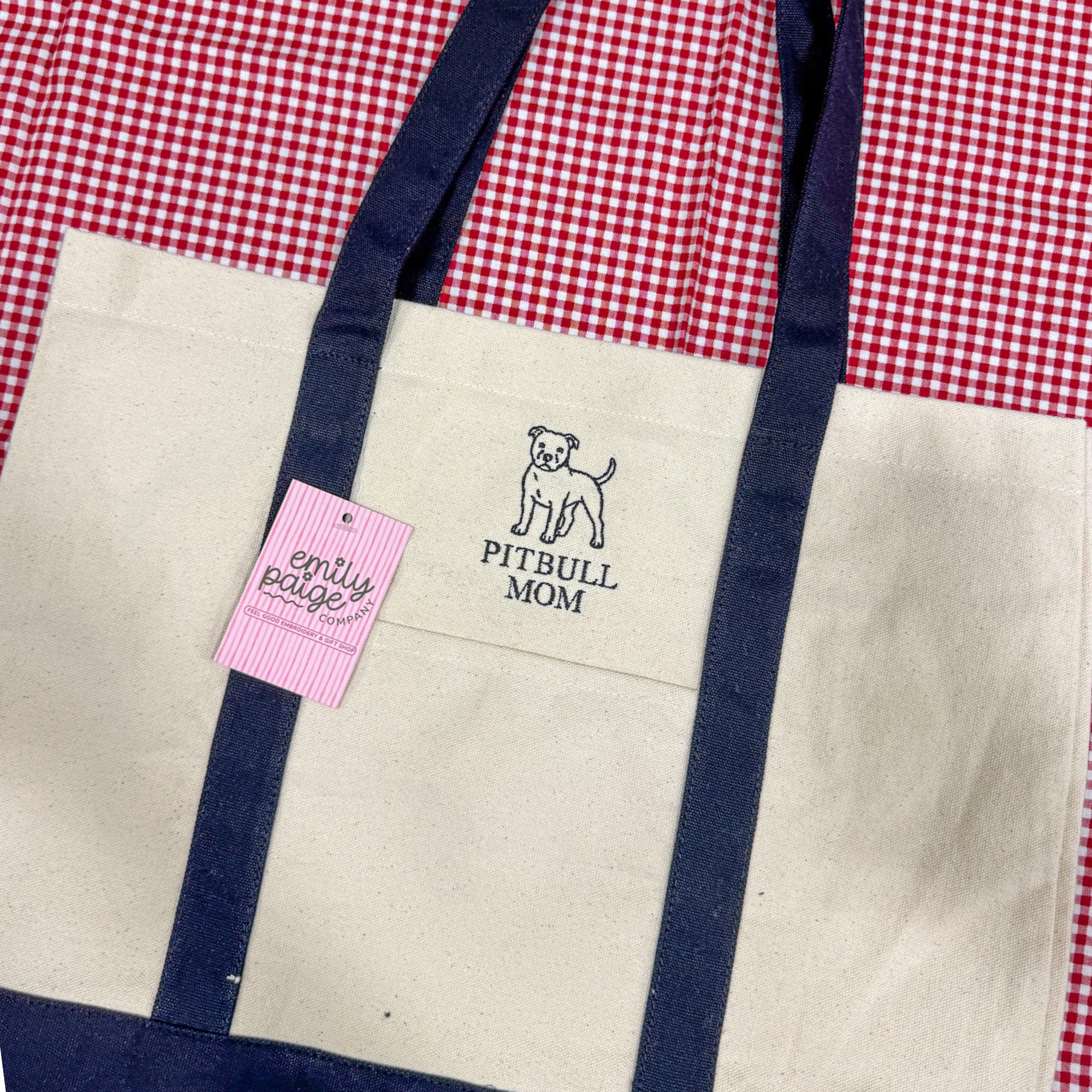 Emily Paige Company - Pitbull Mom Embroidered Canvas Tote Bag