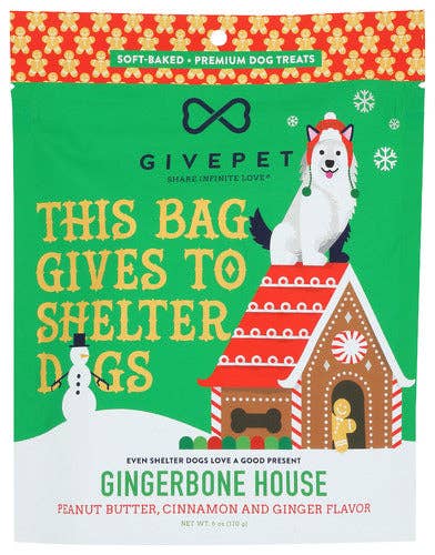 Pet Palette Distribution - GivePet Gingerbone House Soft &amp; Chewy Dog Treats 6oz Bag