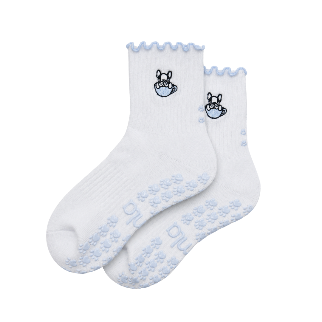 Almla Active - French Bulldog Embroidered Pilates Socks Frenchie Paw Grips