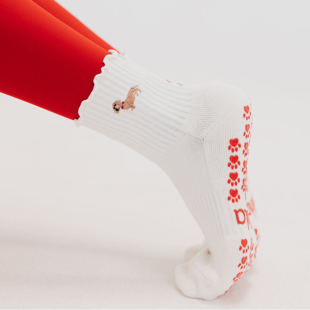 Almla Active - Dachshund Embroidered Pilates Socks Red Paw Grips
