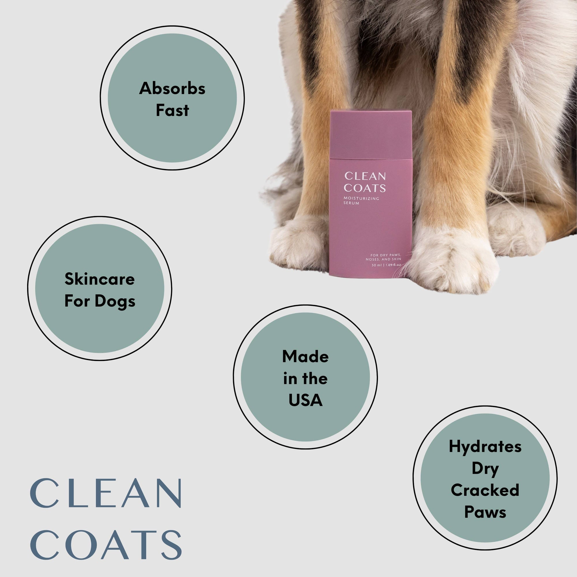 Clean Coats - Dog Moisturizing Serum for Paws &amp; Noses - Fast Absorbing