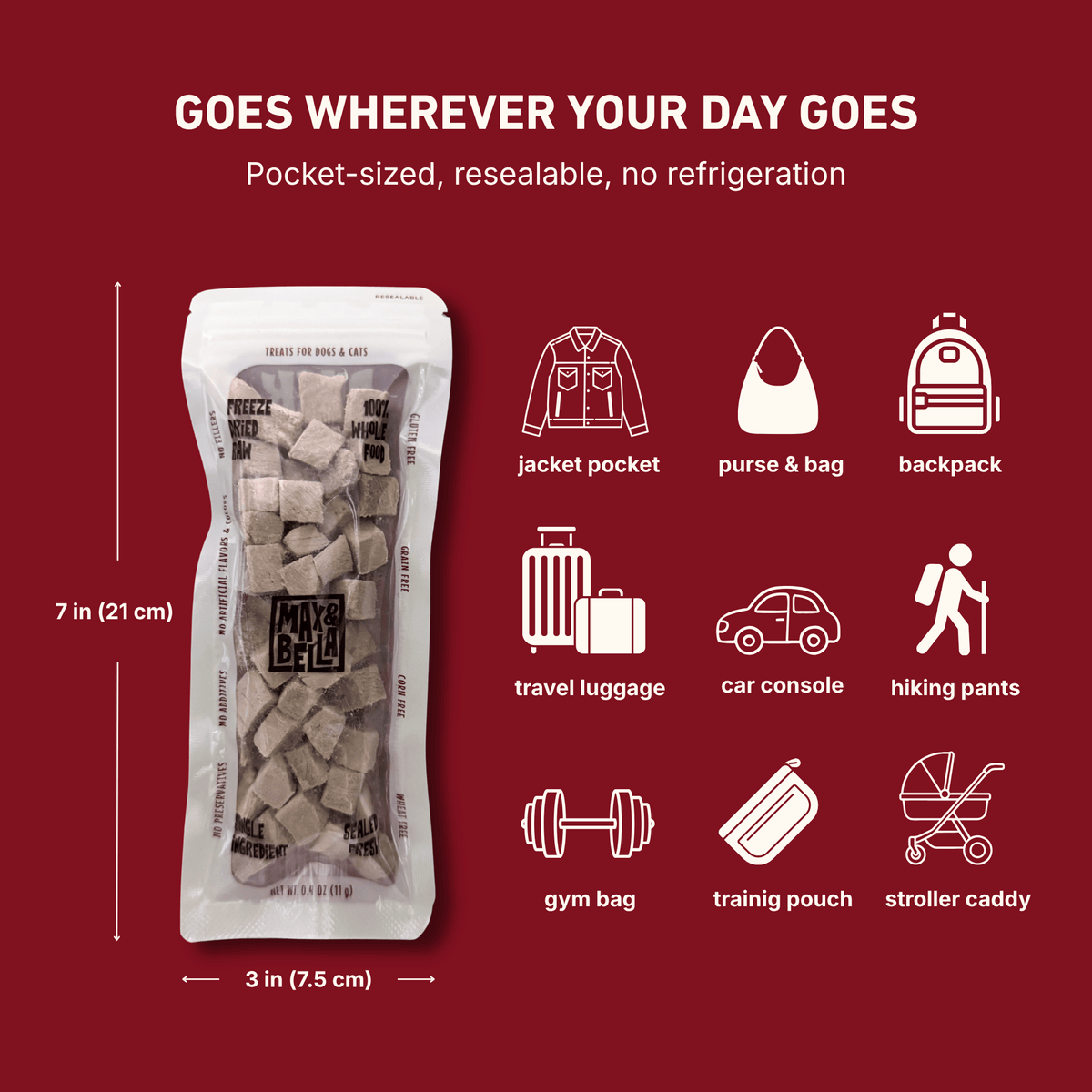 Max &amp; Bella - Freeze-Dried Duck Breast Treats for Dogs &amp; Cats — Single Ingredient, Grab-and-Go Packs: 10-PACK