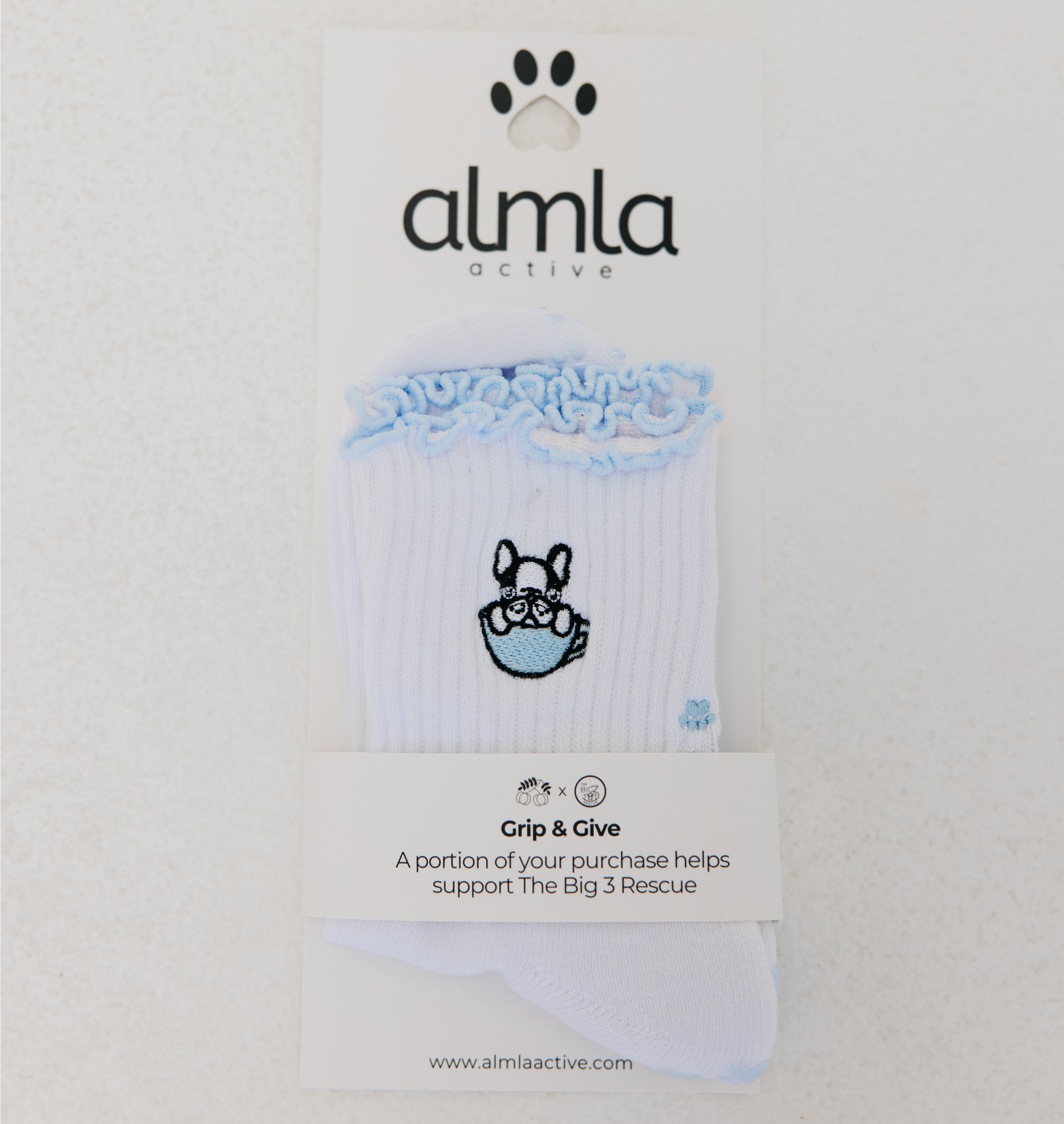 Almla Active - French Bulldog Embroidered Pilates Socks Frenchie Paw Grips