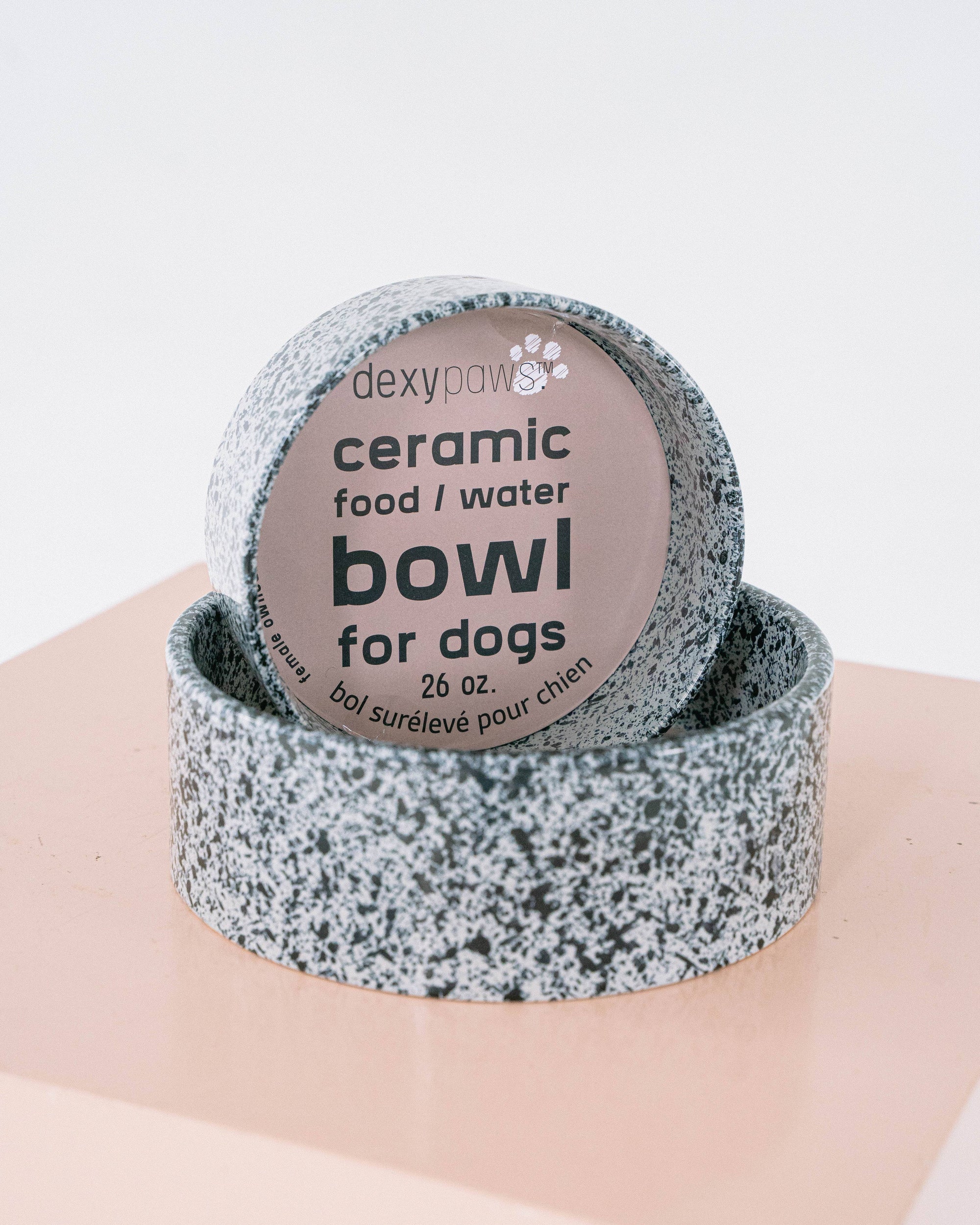 dexypaws - Salt &amp; Pepper Ceramic Dog Bowl: 8 Inches