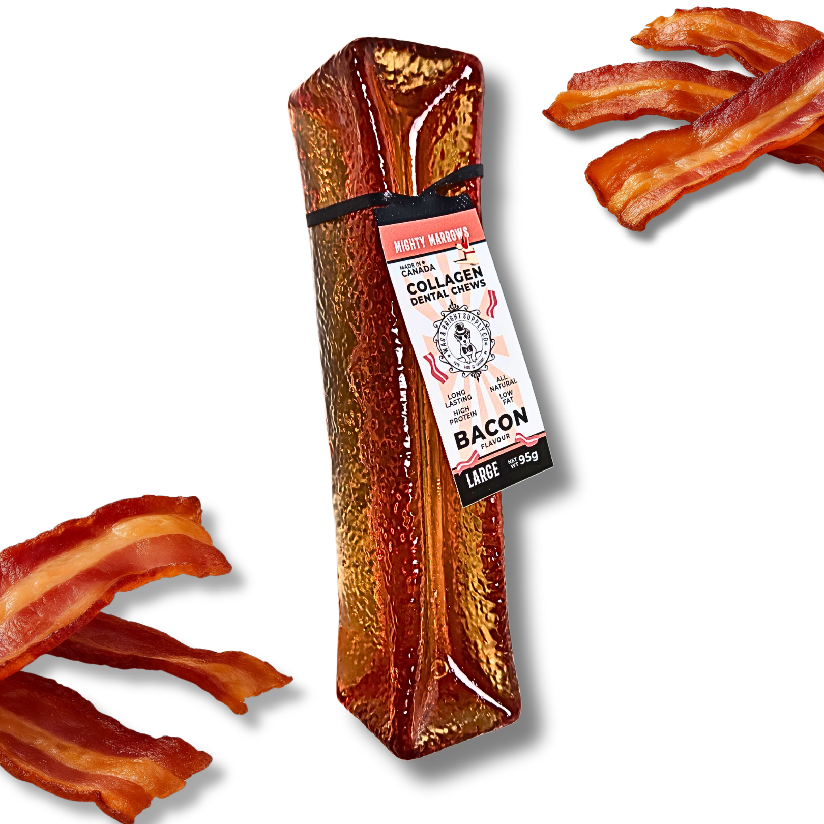Wag &amp; Bright Supply Co. - Mighty Marrows Collagen Dental Chew - Bacon - 3 Sizes: Large