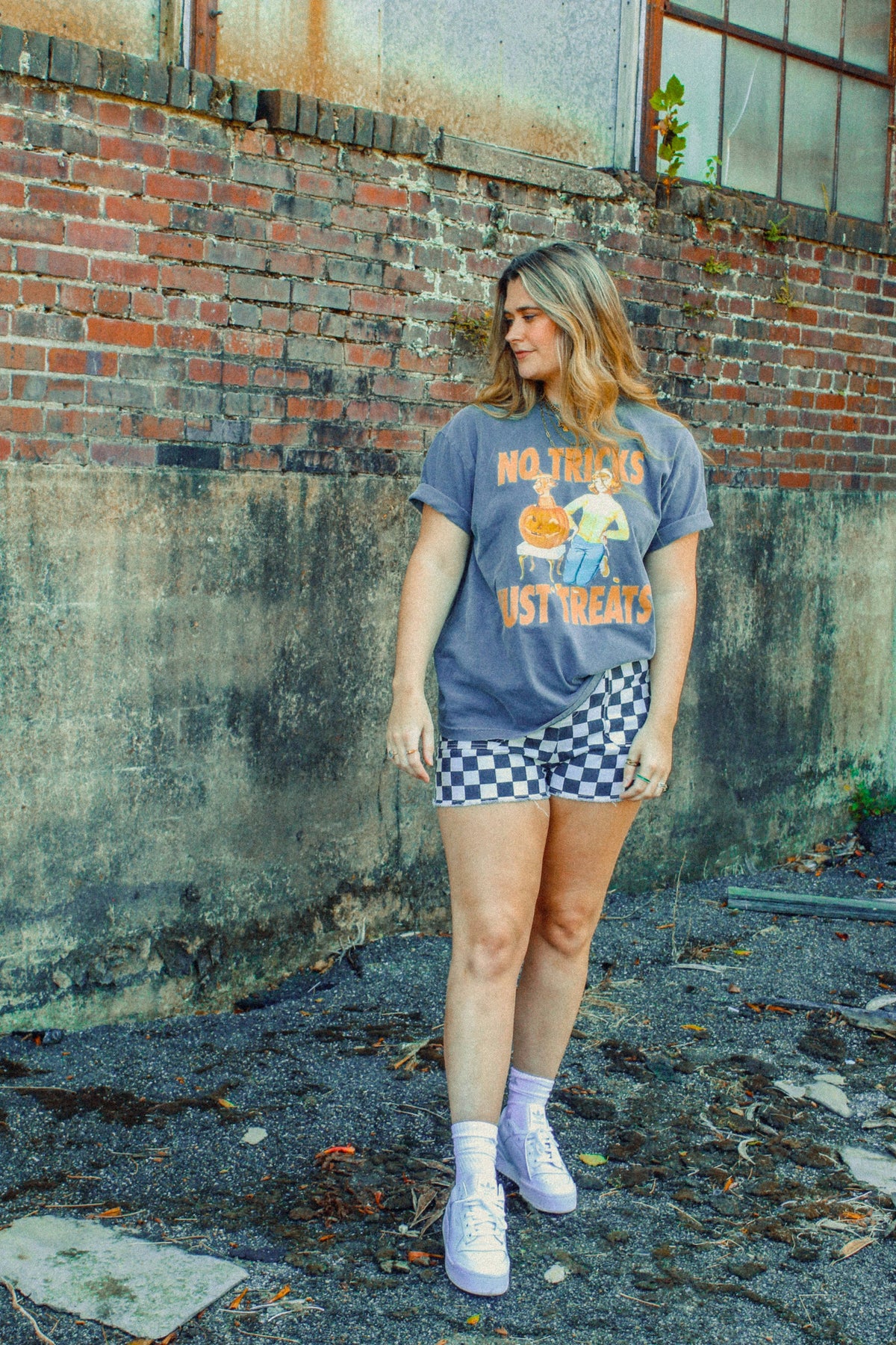 The Clandestine Underground - No Tricks Just Treats, Halloween Boxy TShirt: Washed Dark Denim