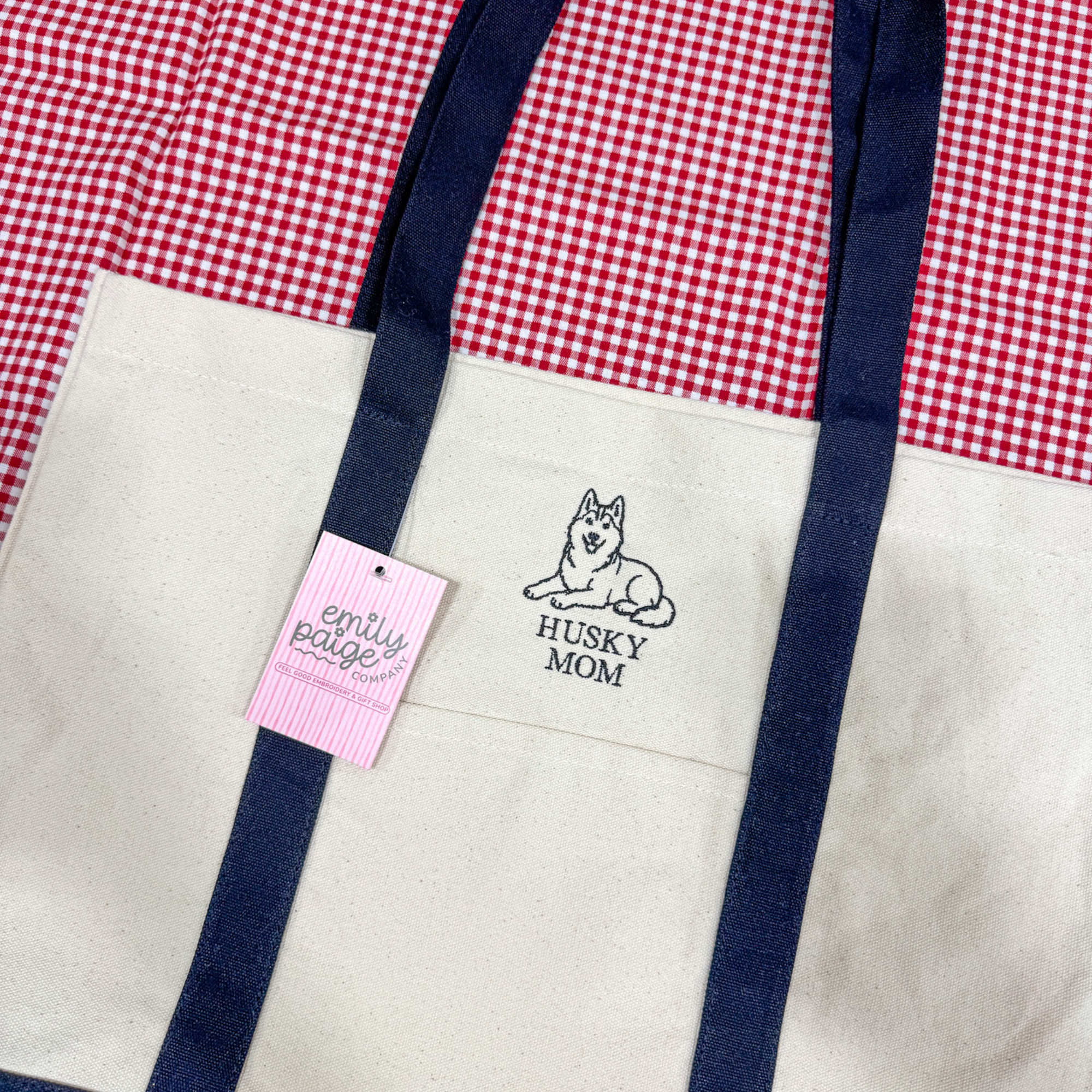Emily Paige Company - Husky Mom Embroidered Canvas Tote Bag