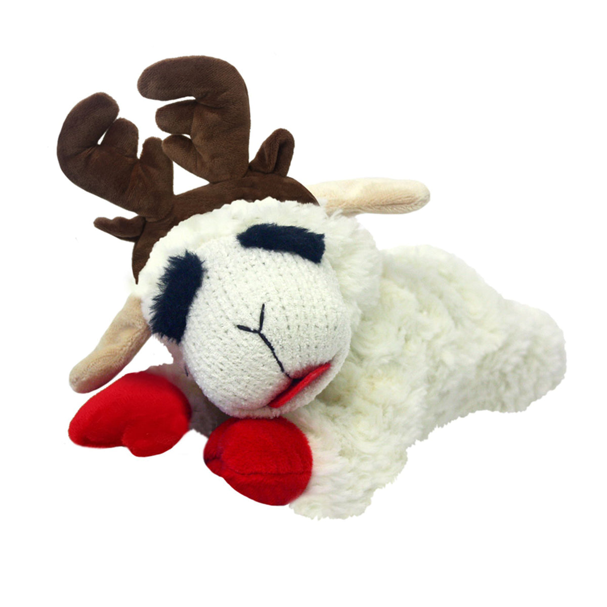 Pet Palette Distribution - Multipet Holiday Lamb Chop w/Antlers Dog Toy 10.5"